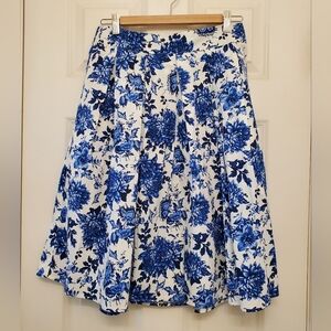 Blue and White Floral A Line Skirt